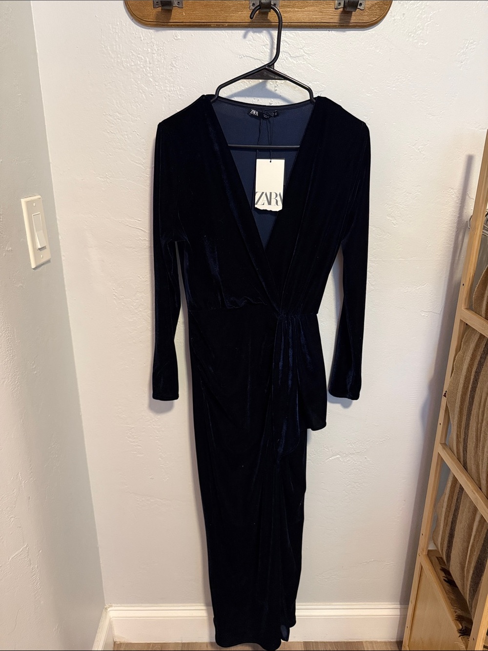 ZARA Black Velvet Long Sleeve Wrap Dress